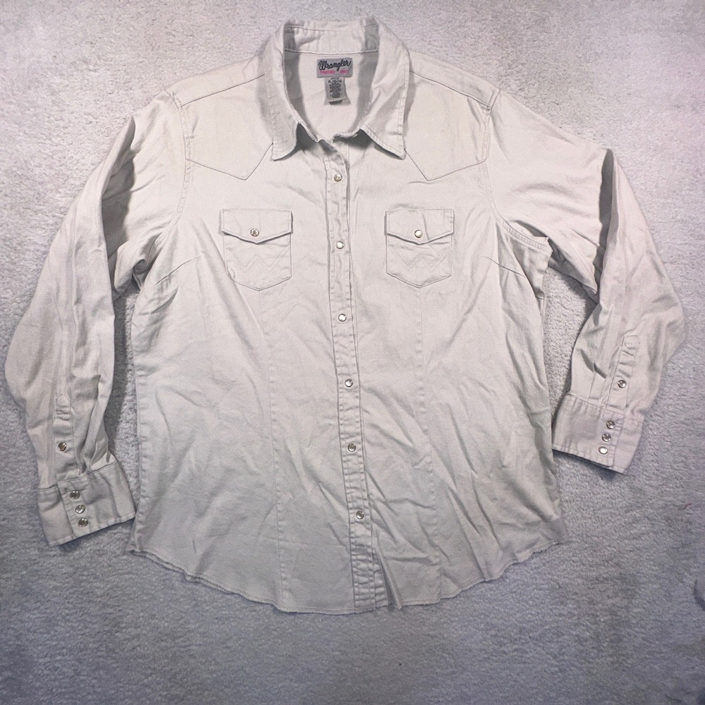 Vintage Wrangler Wrancher Western Pearl Snap Shirt‎ Womens XL Long Sleeve Beige